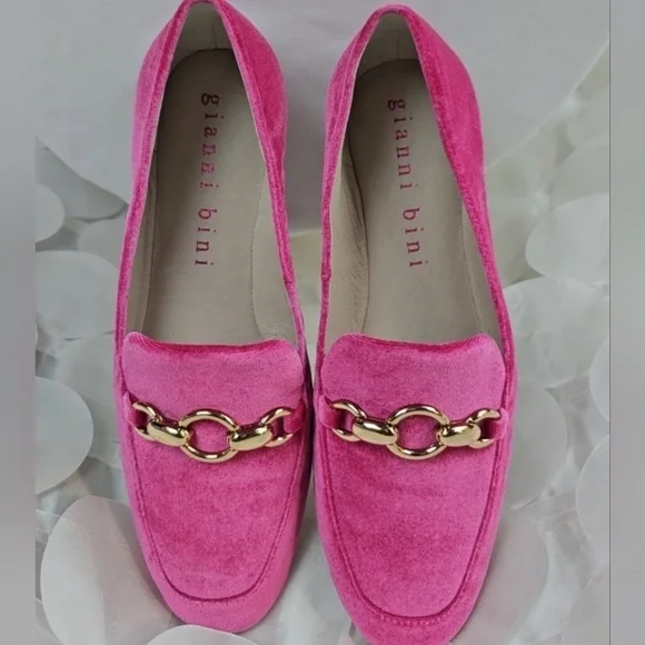 Gianni Bini Buckle Velvet Pink Flat Loafers Size 7 - Picture 3 of 12